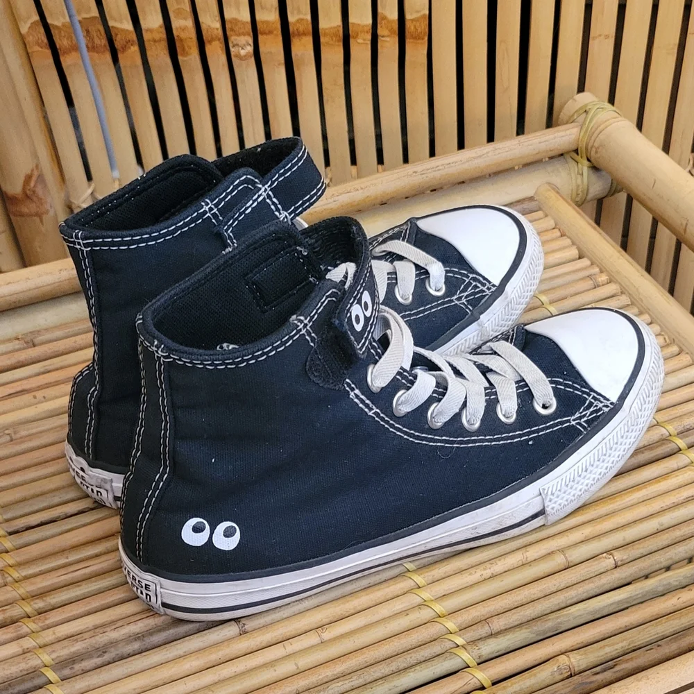 Converse Black and White High-Top Sneakers with Velcro Strap
